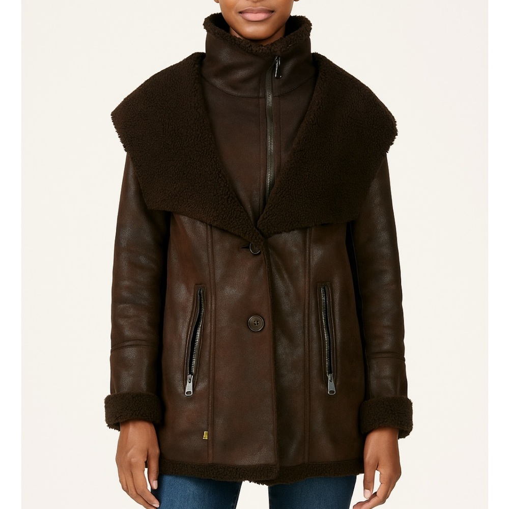 Soia & Kyo Brown Teddy Jacket with brown Accents size M